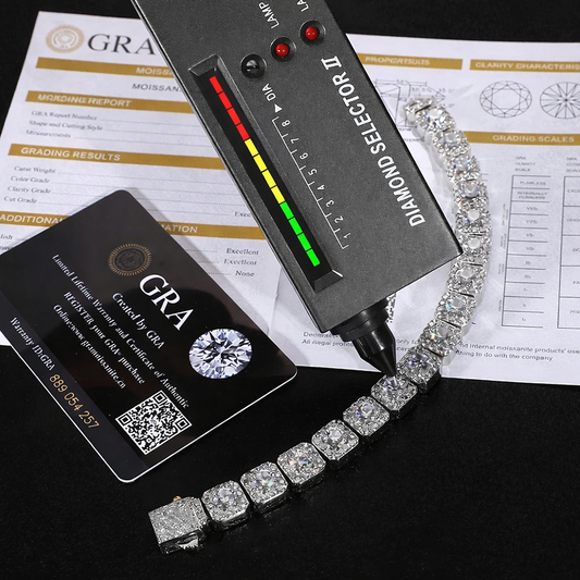 moissanite diamond iced out clustered sterling silver bracelet