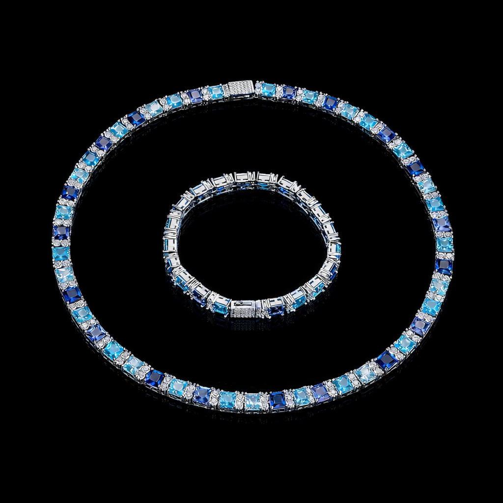 Iced blue royale tennis chain and diamond bracelet