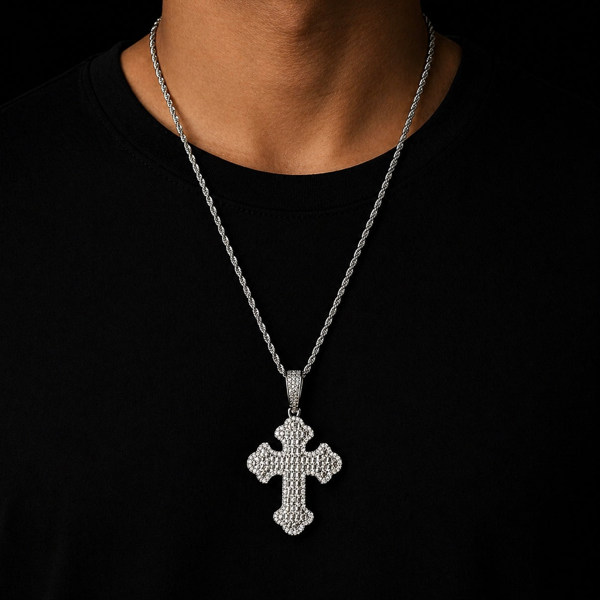 Bottoni Baguette Cross Pendant