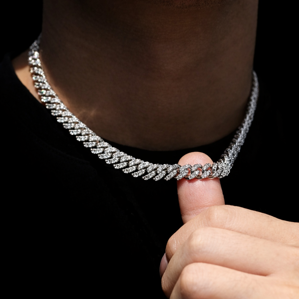 Iced Glitter Iced Out Prong Chain 【5mm】 42cm Out Prong Cuban