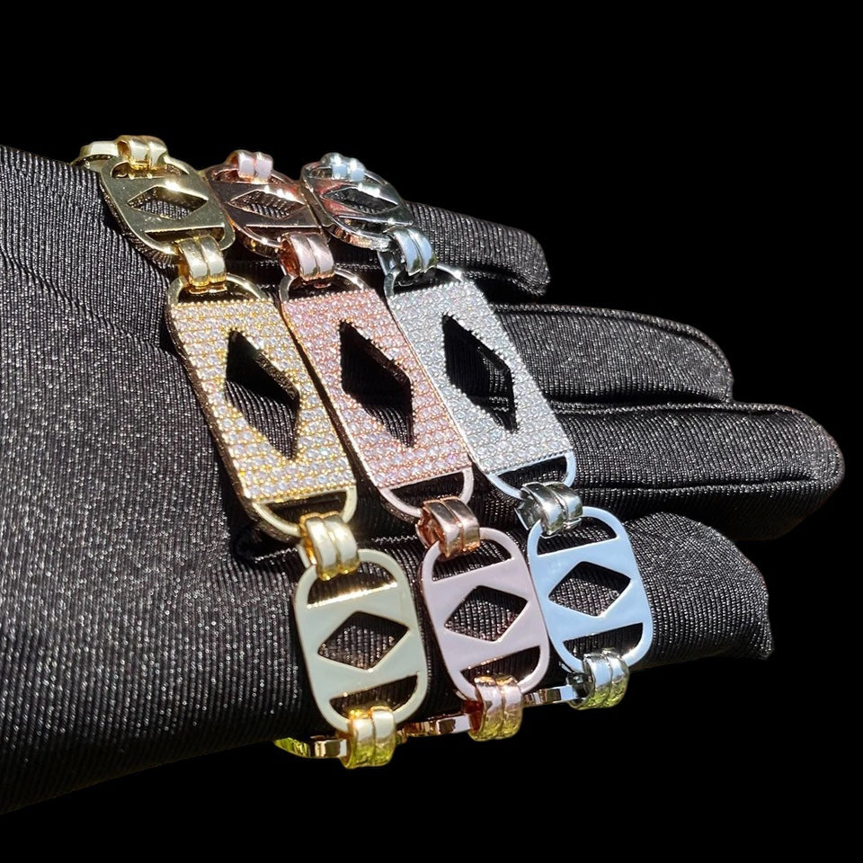 diamanten iced out koningsketting armband van goud en zilver met ruitenschakels