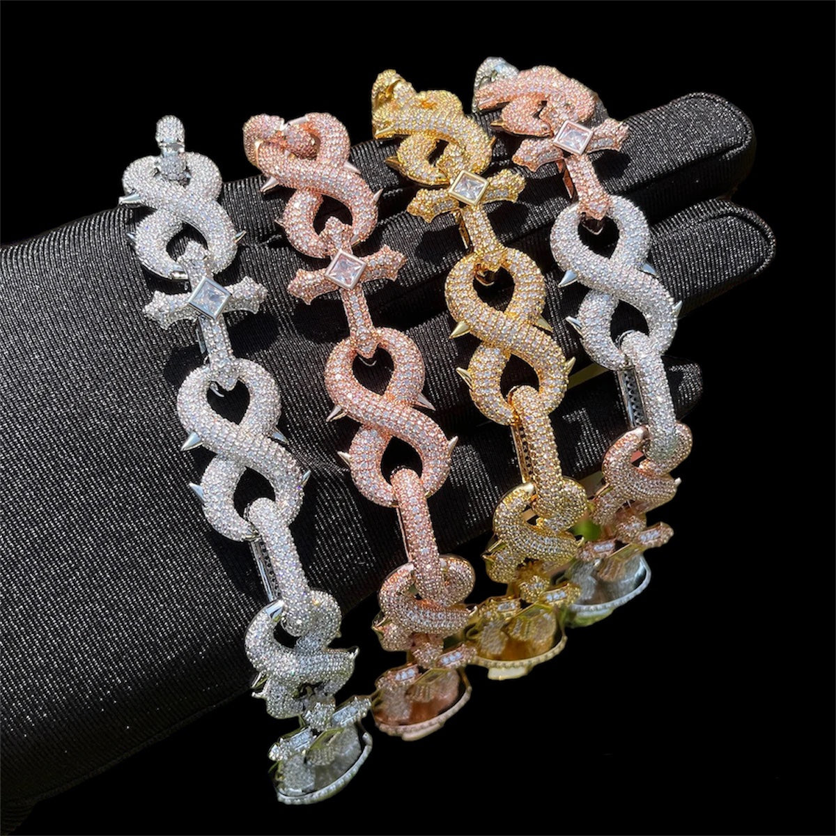 luxury white gold and yellow gold miami cuban infinity cross bracelet iced out with diamonds