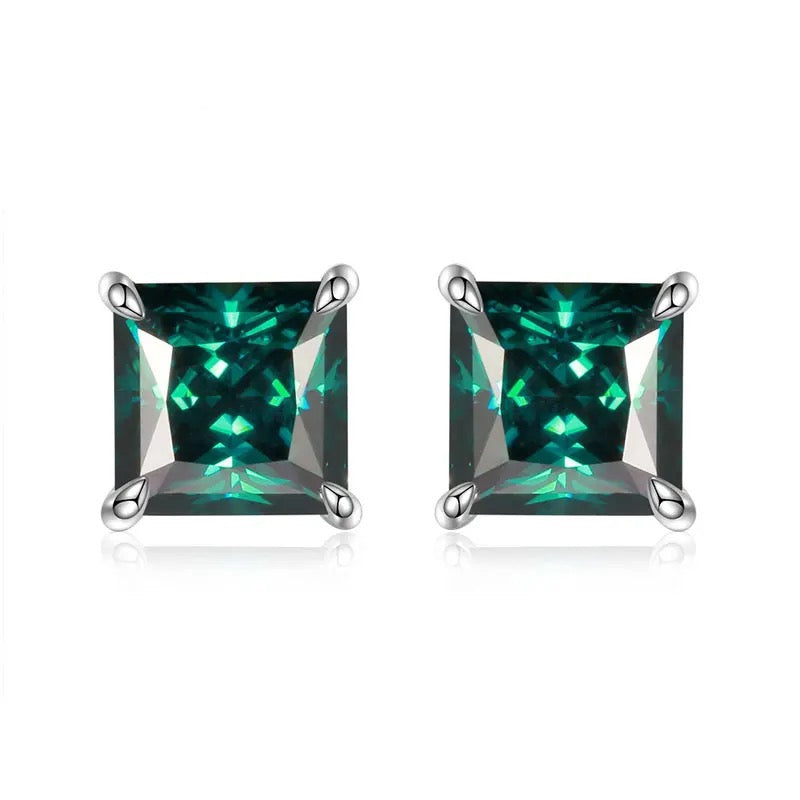 Silver Moissanite Diamond Princess Cut Earrings