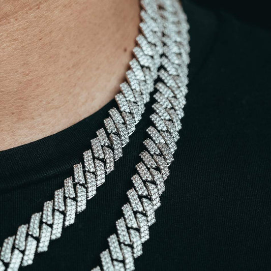 Premium 10mm white gold Miami Cuban S-link chain iced out with diamonds