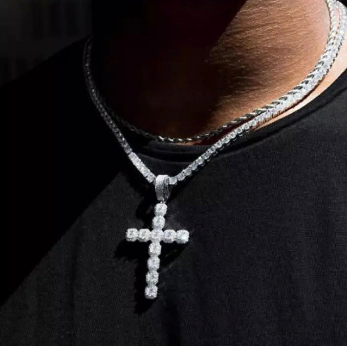 Clustered Baguette Cross Pendant