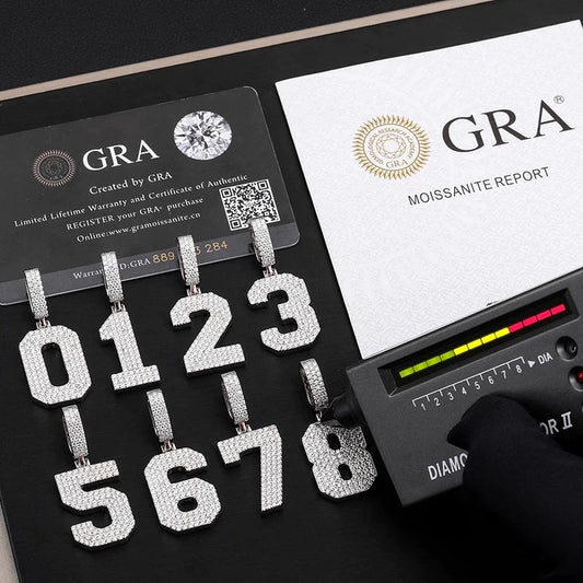 Silver Moissanite diamond number pendant