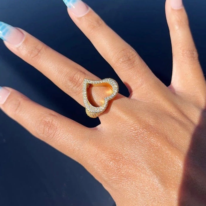 Bague Coeur Ouvert Diamant Plaqué Or