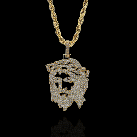 Gold Plated Open Jesus Head Pendant
