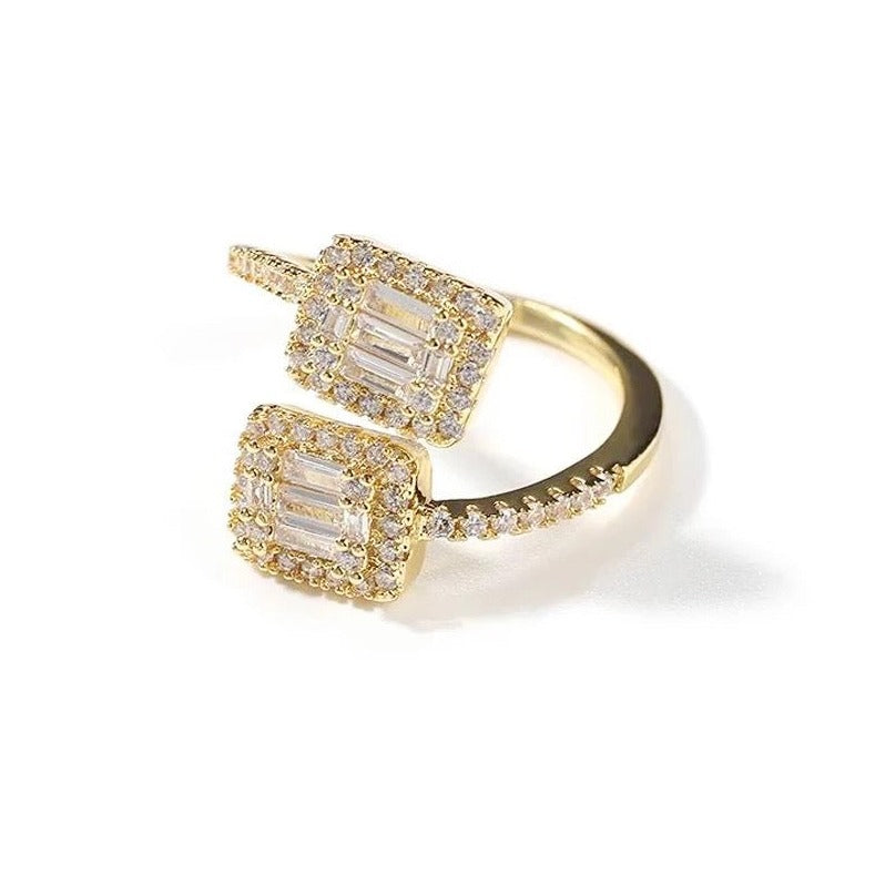 Bague Plaqué Or Deux Carrés Scintillants