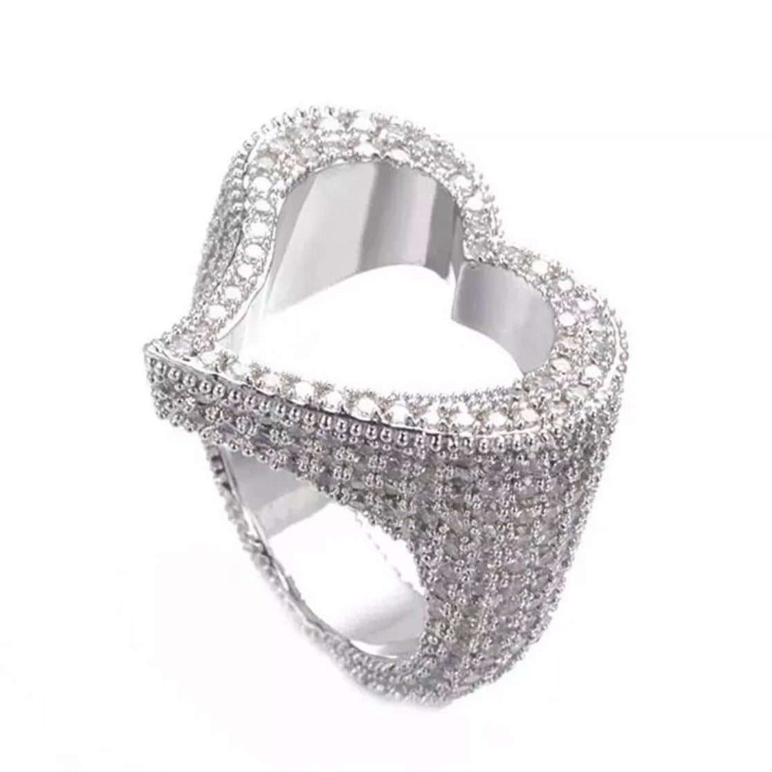 Heart popular n Diamond Tennis Sides Iced Out Ring