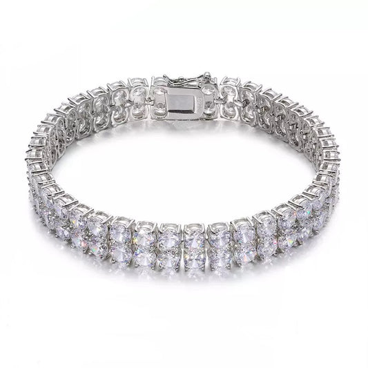 8mm Double Row Silver Moissanite Diamond Tennis Bracelet