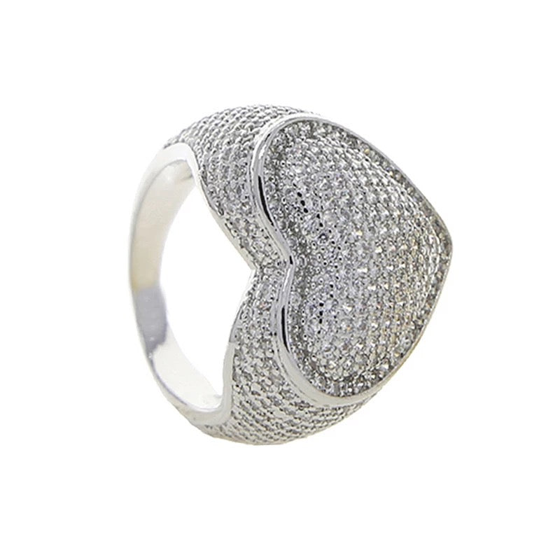 Heart popular n Diamond Tennis Sides Iced Out Ring