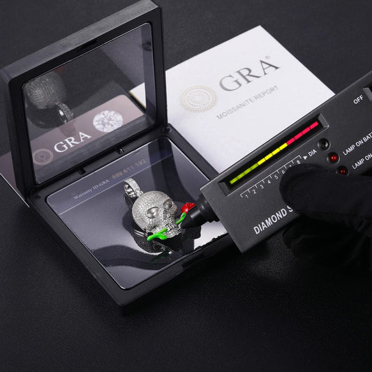 Silver Moissanite Diamond Skull with Rose