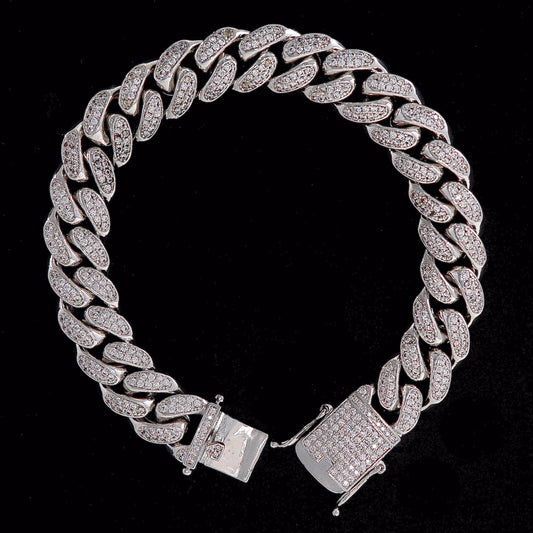 white gold diamond iced out miami cuban chain bracelet 12mm