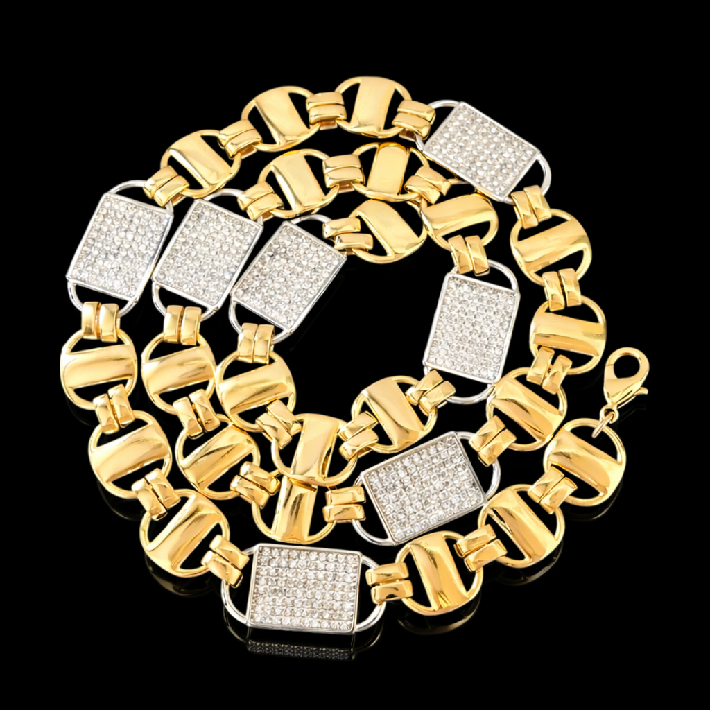 14mm diamanten magnum koningsketting goud en zilver