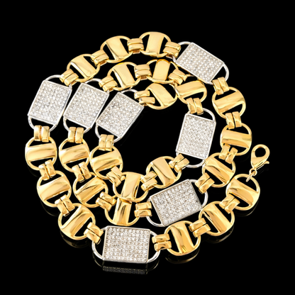 14mm diamanten magnum koningsketting goud en zilver