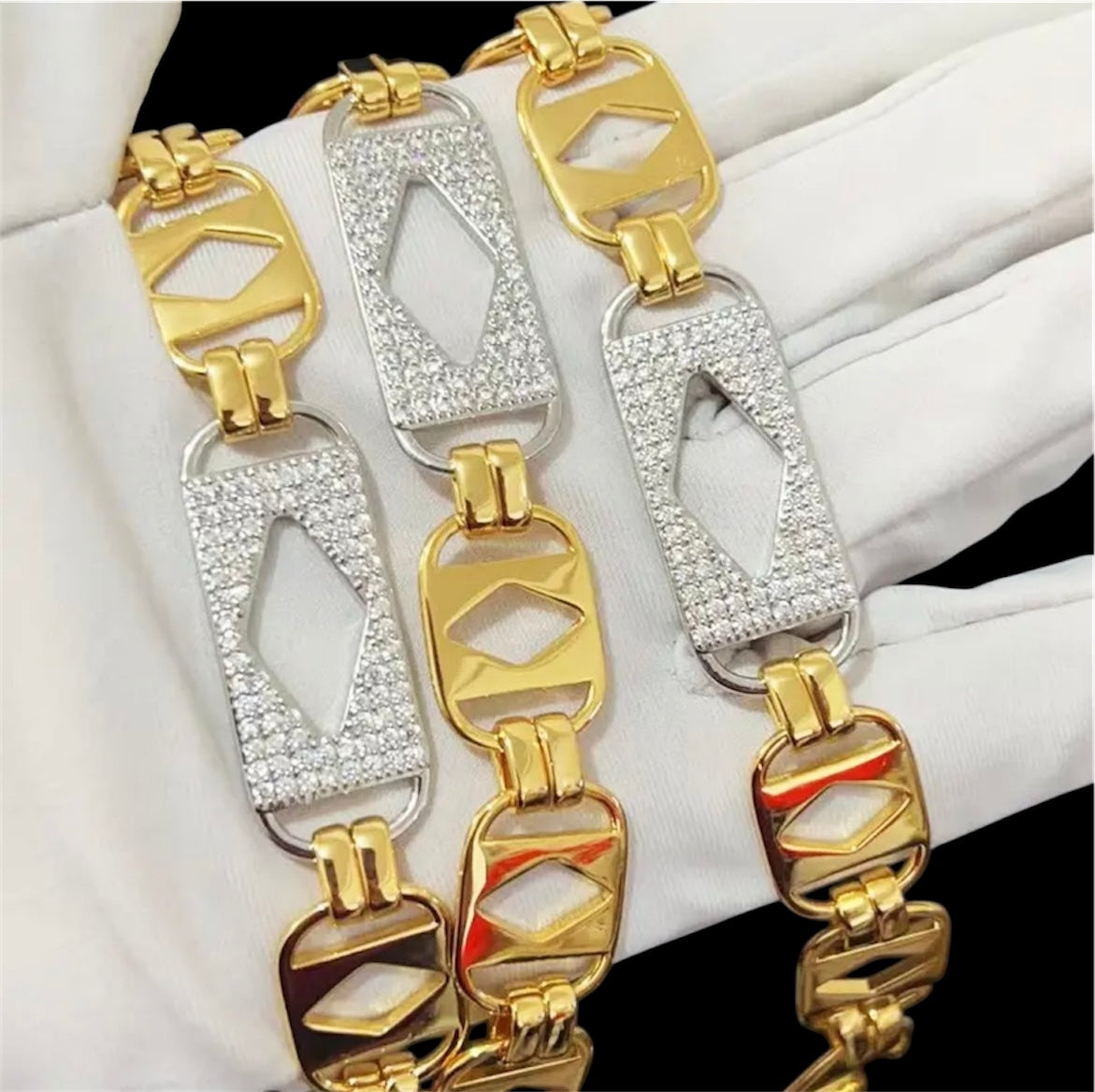 14mm diamanten koningsketting met ruiten goud en zilver