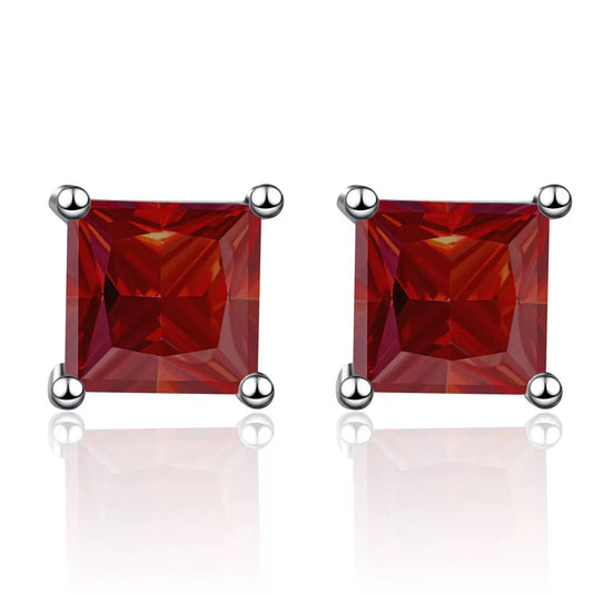 Boucles d'oreilles en argent Moissanite Diamond Cut Princess