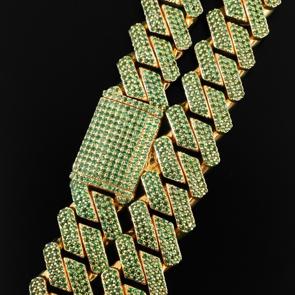 emerald green diamond iced out miami cuban chain necklace gold