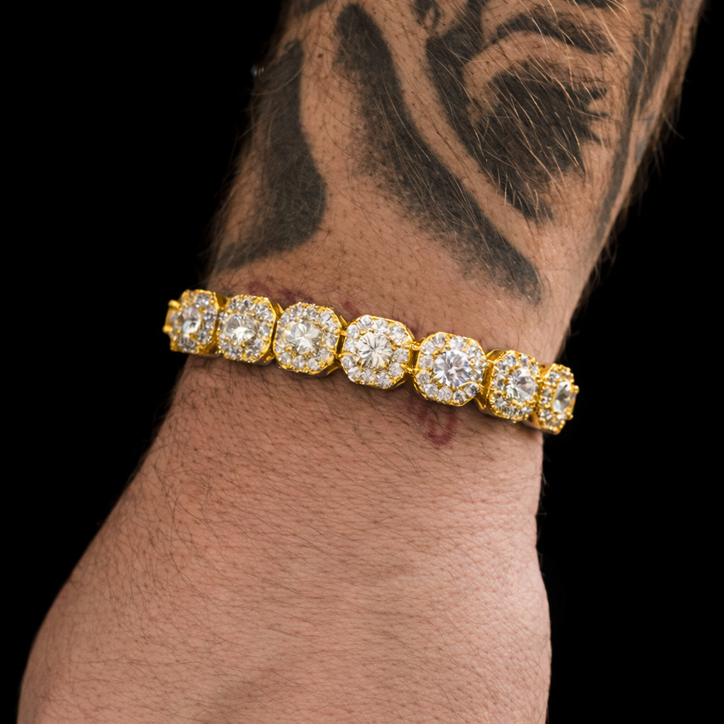 gold diamond iced out clustered tennis bracelet