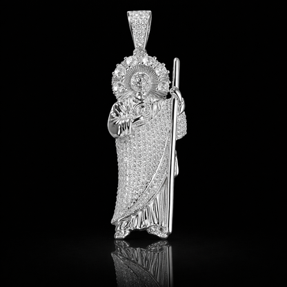 Silver Saint Jude pendant iced with diamonds 