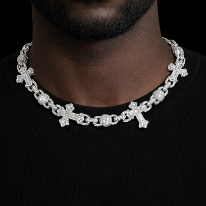 Iced multi cross link chain necklace with diamond stones