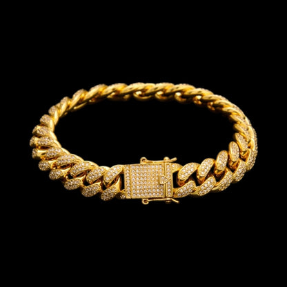 gold diamond iced out miami cuban chain bracelet 12mm