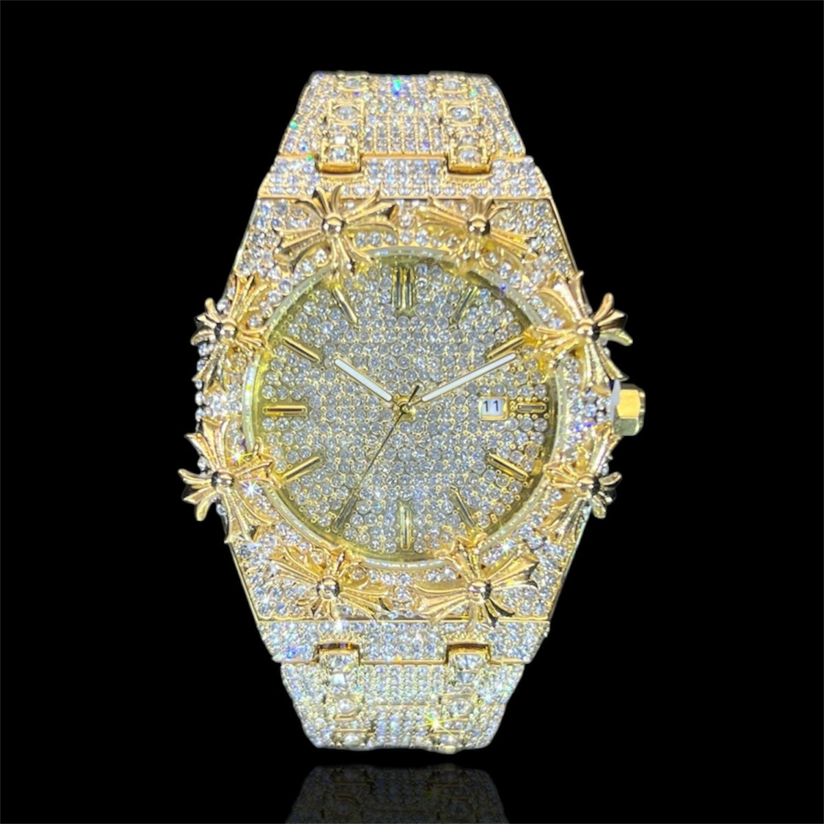 Royal Cross 44mm – Fully Iced Gold Plated Watch