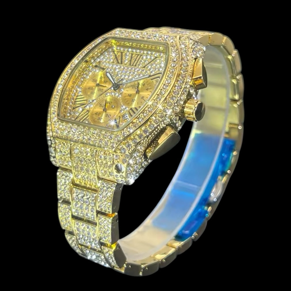 Gold Plated Iced Out Roadster Watch