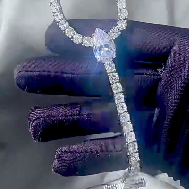 Iced out rosary tennis chain with cross pendant and diamonds