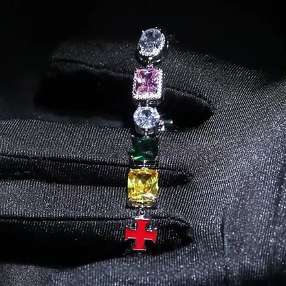 Multicolor iced tennis chain trinity spectrum design, luxury jewelry